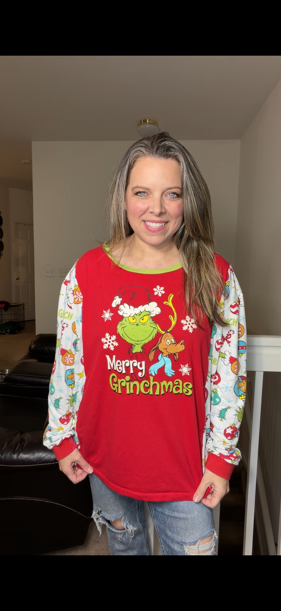 Upcycled grinch red – women's 1X/2X T-shirt with stretchy sleeves