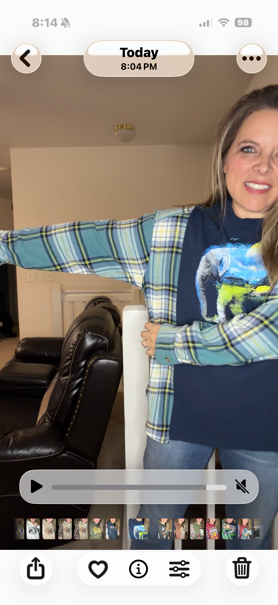 Upcycled Elephant - women's large/XL T-shirt with flannel sleeves
