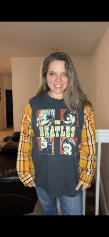 Upcycled Beatles - women's 3X T-shirt with thin flannel sleeves