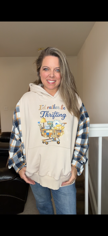 Upcycled Thrifting - woman's 2X - midweight Sweatshirt with flannel sleeves