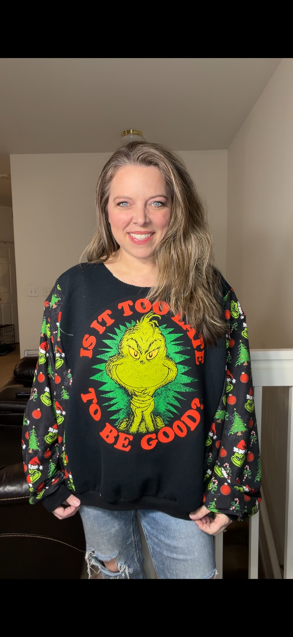 Upcycled grinch – women's 1X/2X midweight sweatshirt with stretch sleeves