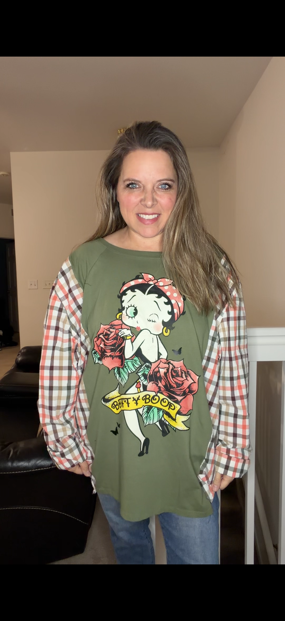 Upcycled Betty Boop - women's 5X T-shirt with cotton sleeves