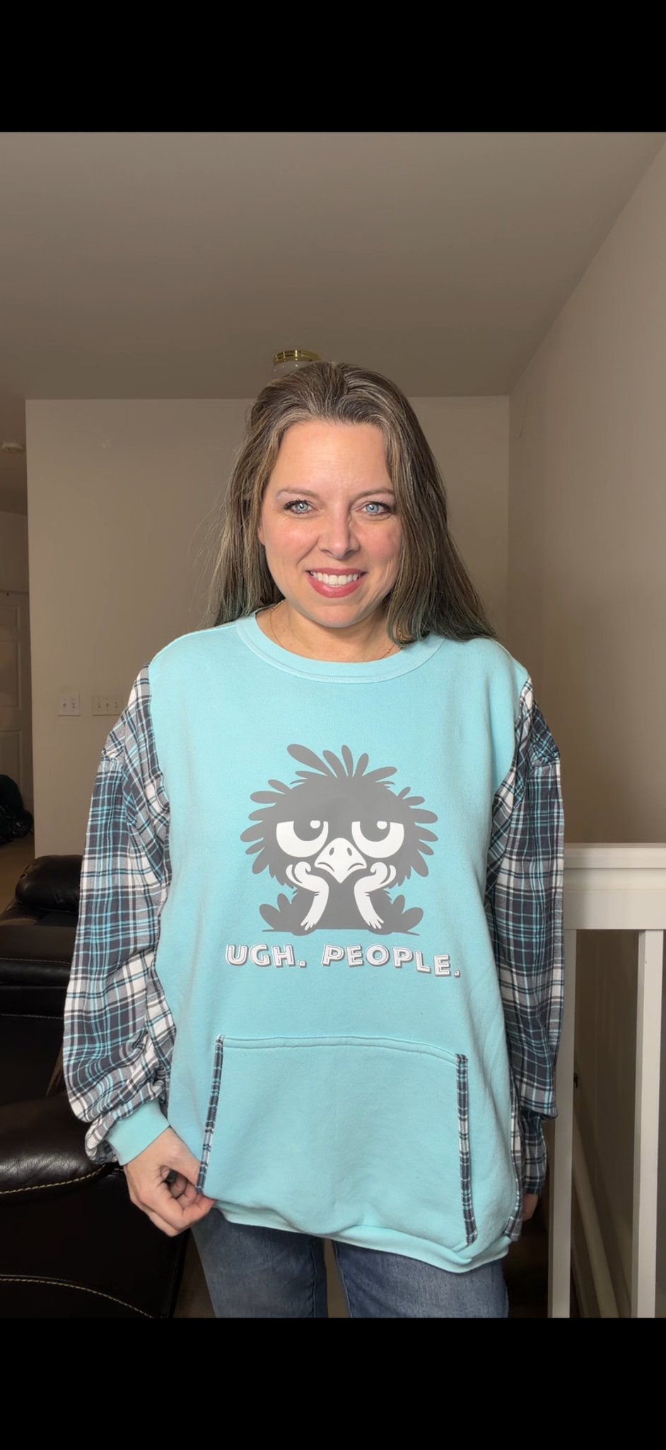 Upcycled Ugh - women's 2X midweight sweatshirt with thin flannel sleeves