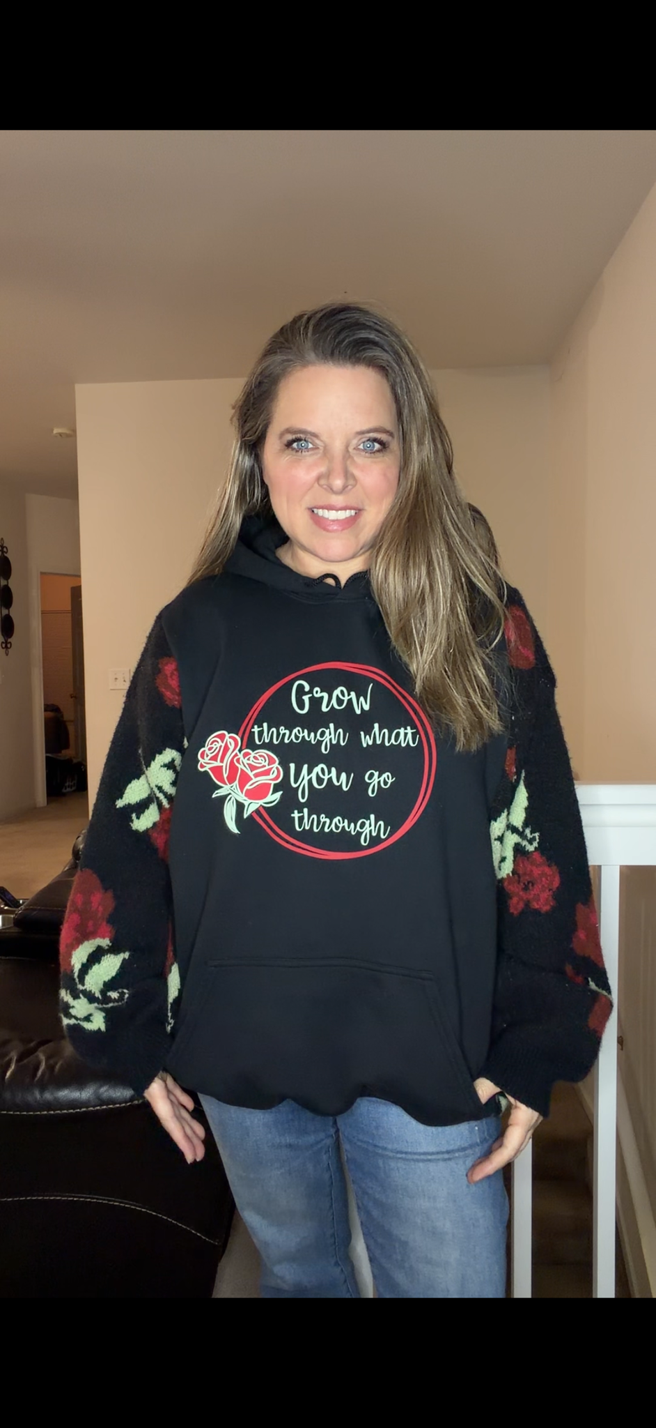 Upcycled Grow Through - women's 2X midweight sweatshirt with thick soft sweater sleeves