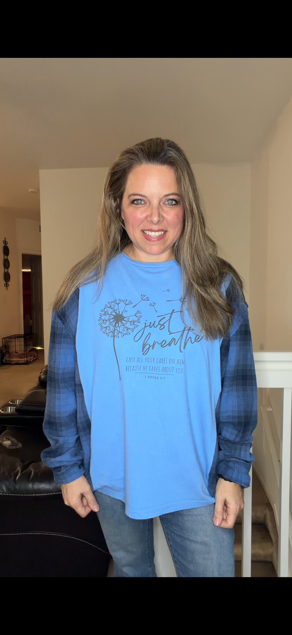 Upcycled Breathe - women's XL T-shirt, with flannel sleeves – sleeves, slightly more fitted