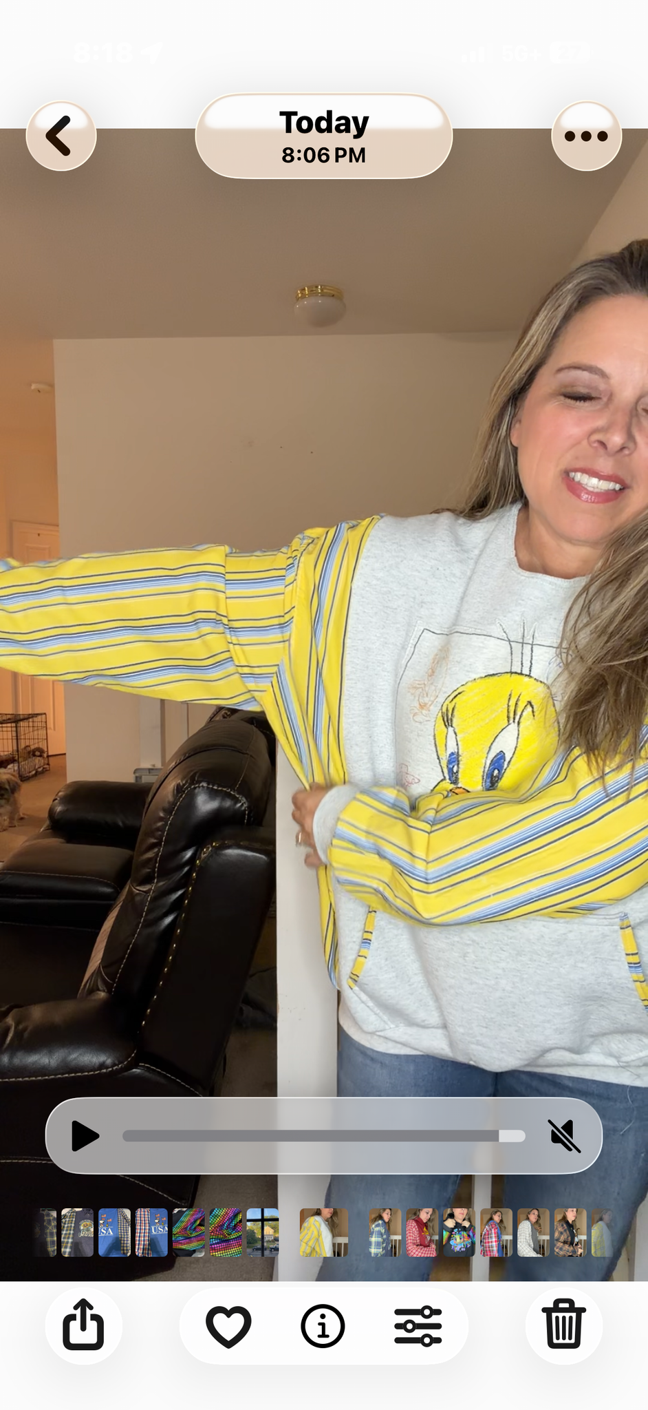 Upcycled Tweety - women's XL midweight sweatshirt with cotton sleeves