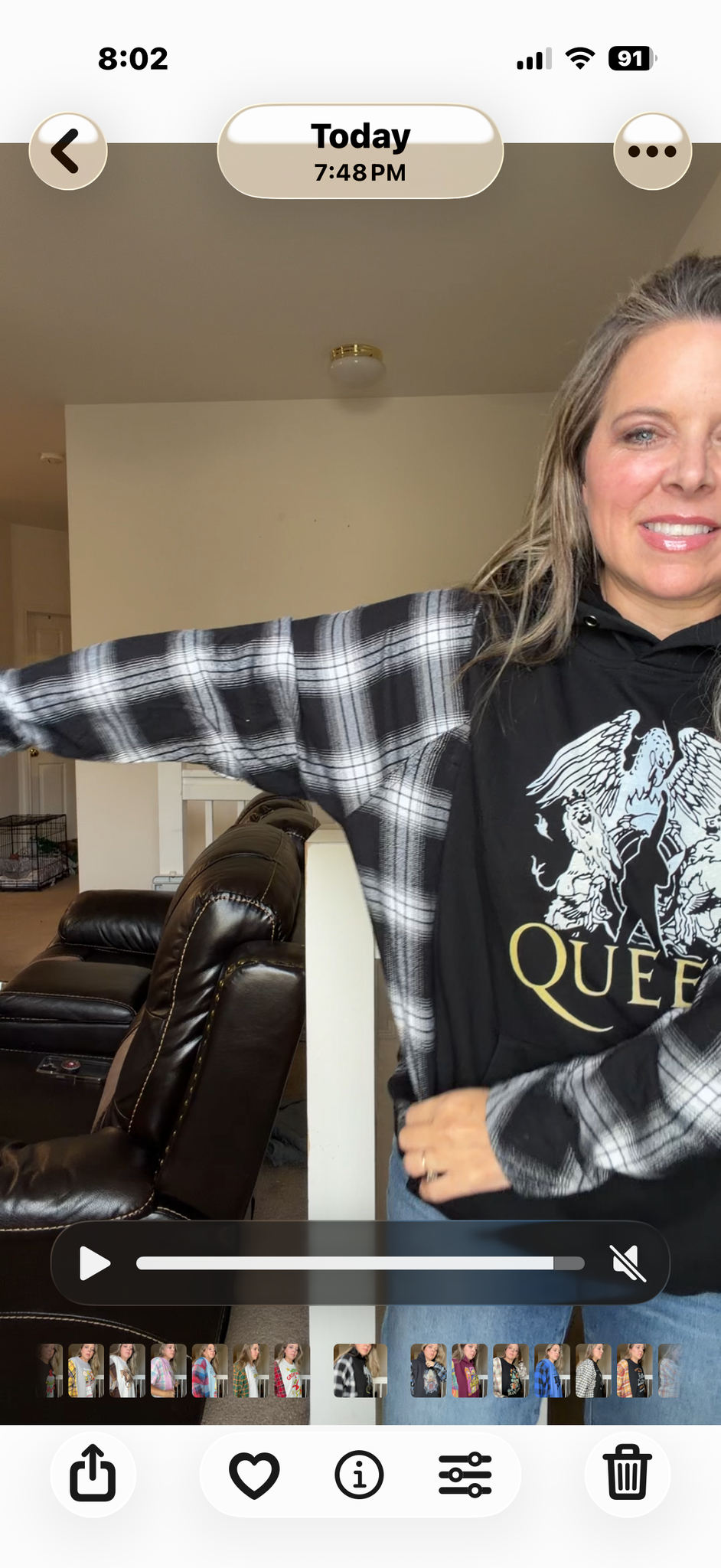 Upcycled Queen - women's medium/large midweight sweatshirt with flannel sleeves