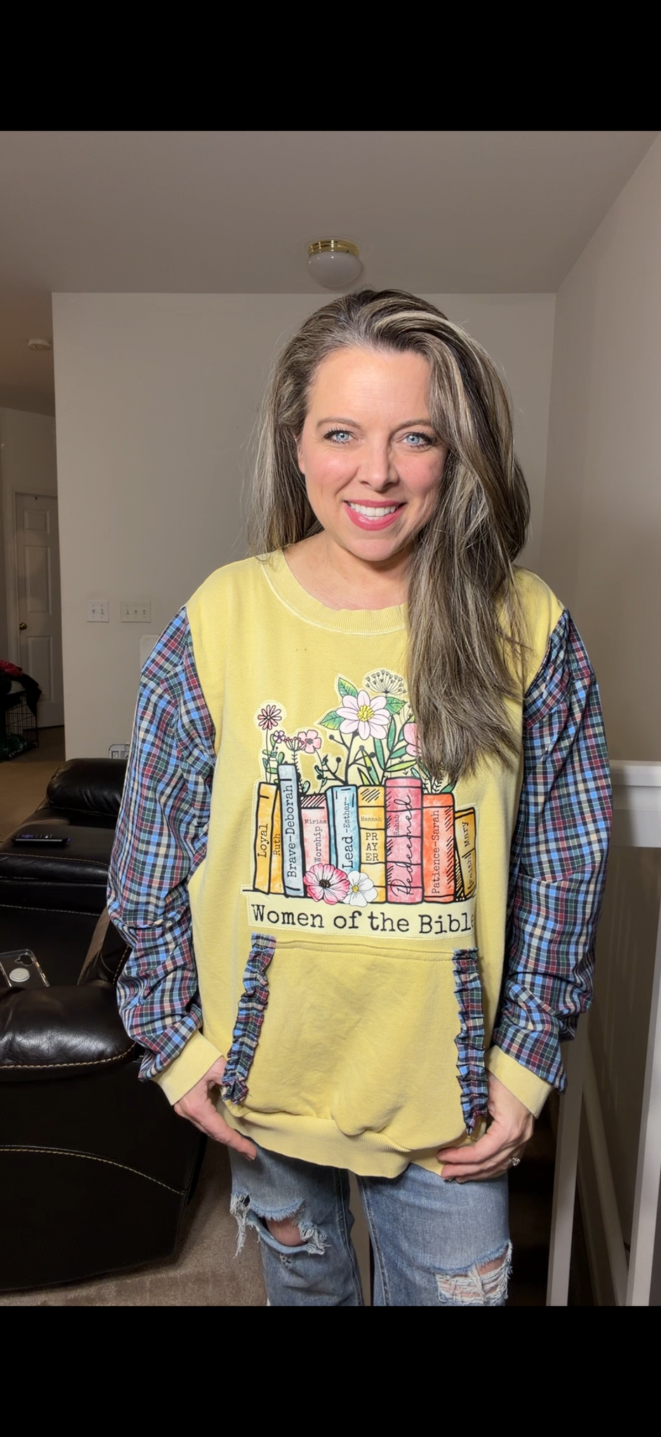 Upcycled Women of the Bible – women's 2X/3X midweight sweatshirt with thin cotton sleeves