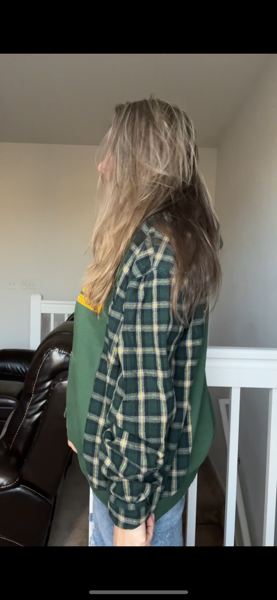 Upcycled Green Bay – women’s M/L – thick sweatshirt with flannel sleeves