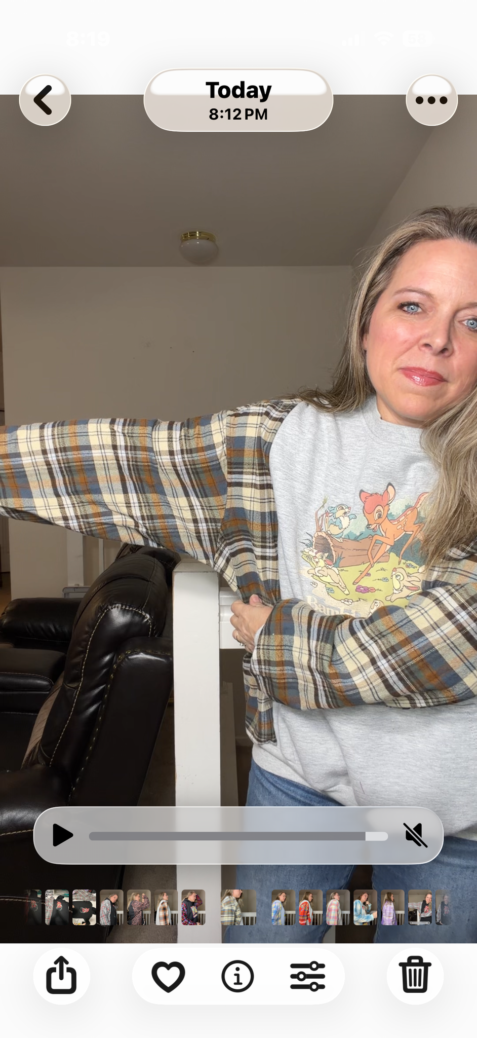 Upcycled Bambi - women's medium/large midweight sweatshirt with thick flannel sleeves