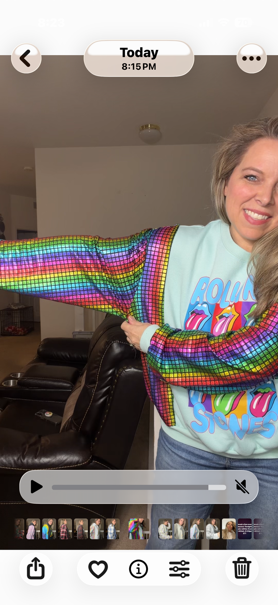 Upcycled Rolling Stones - women's medium midweight sweatshirt with stretchy sleeves