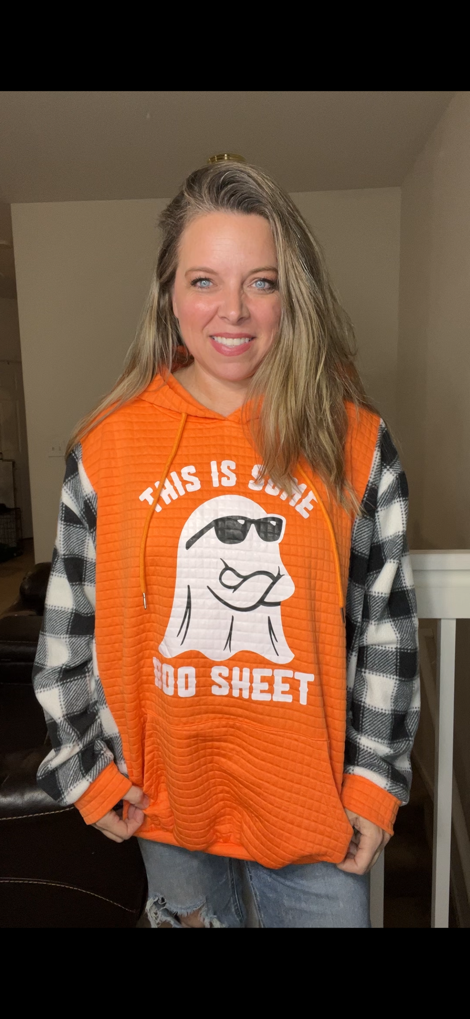 Upcycled ￼Boo Sheet - Women’s 4X thin sweatshirt with fleece sleeves