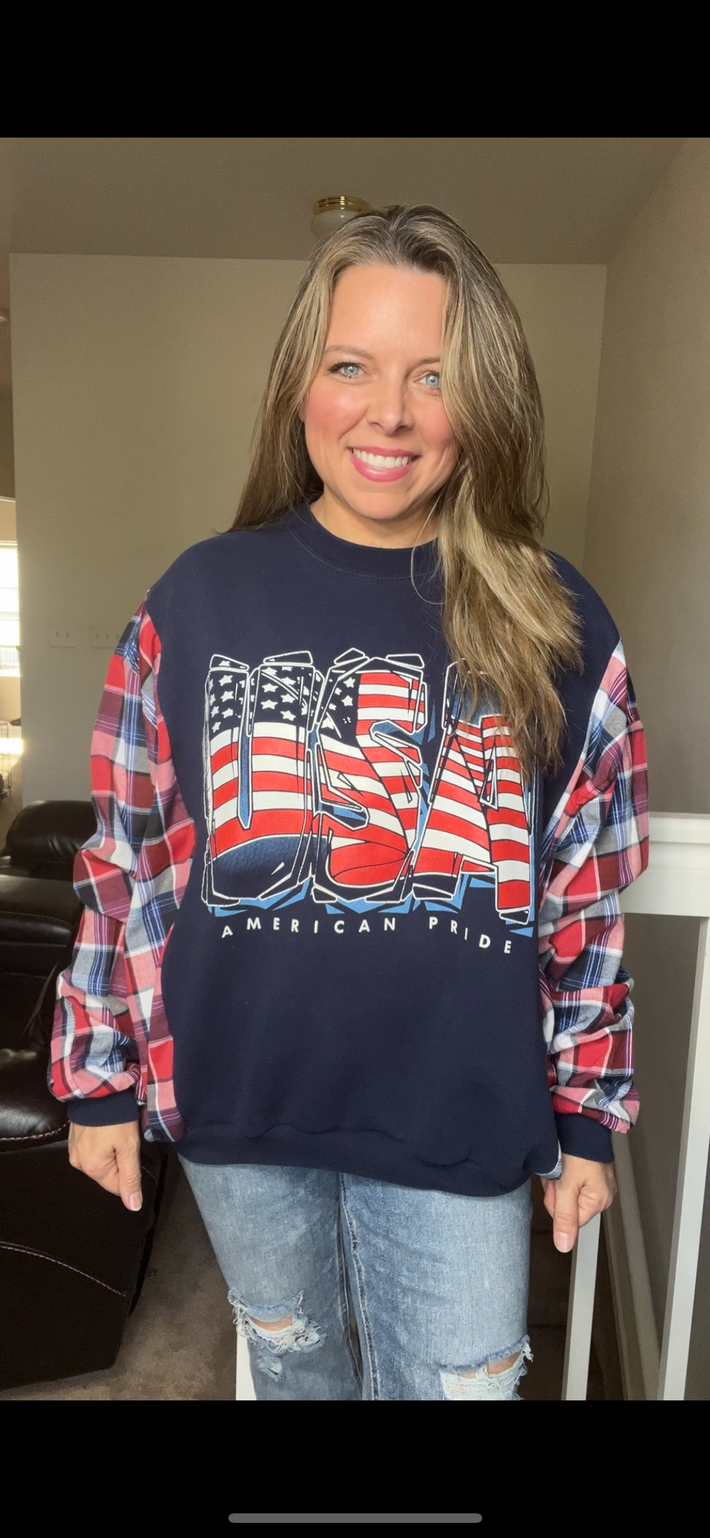 Upcycled USA – women’s XL – midweight sweatshirt with cotton sleeves￼