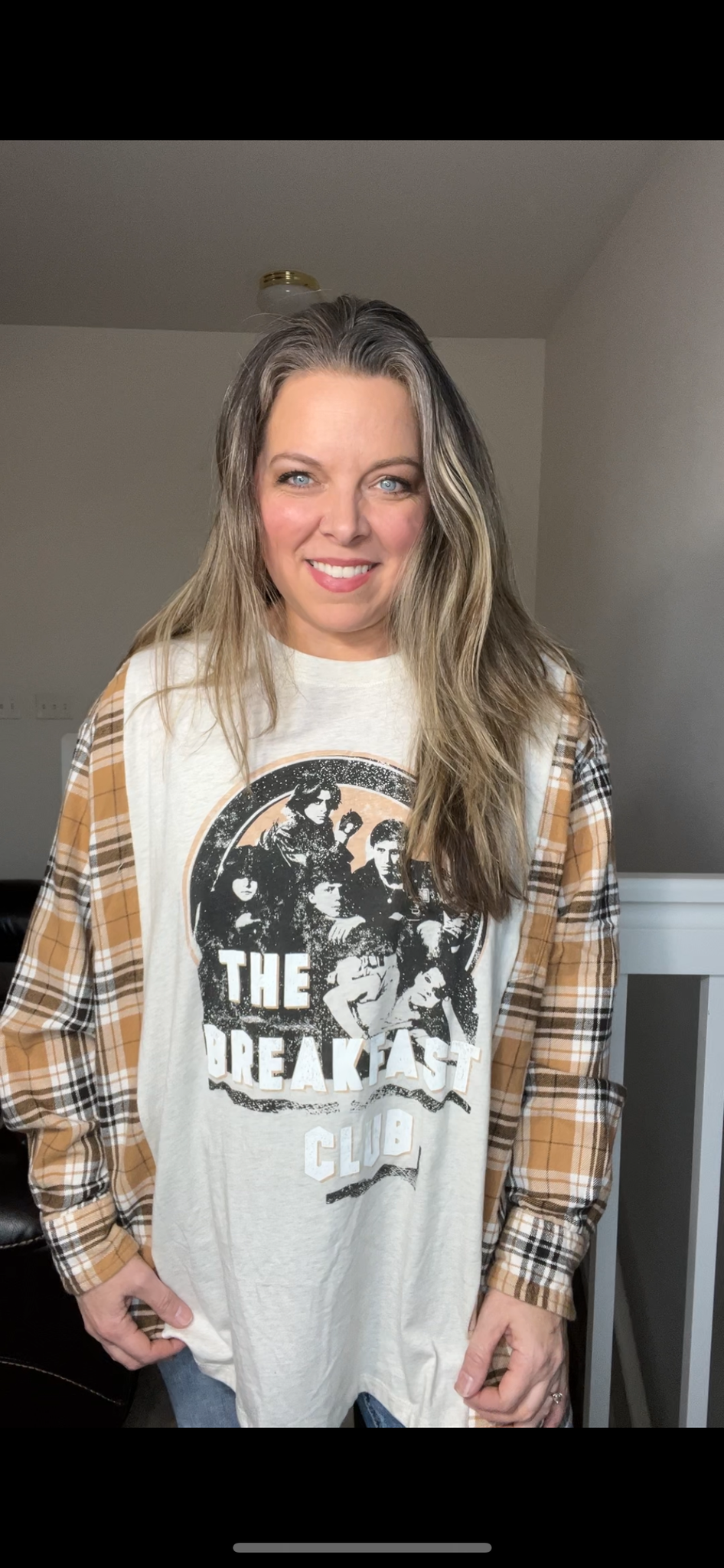 Upcycled Breakfast club – women’s 2X – T-shirt with flannel sleeves