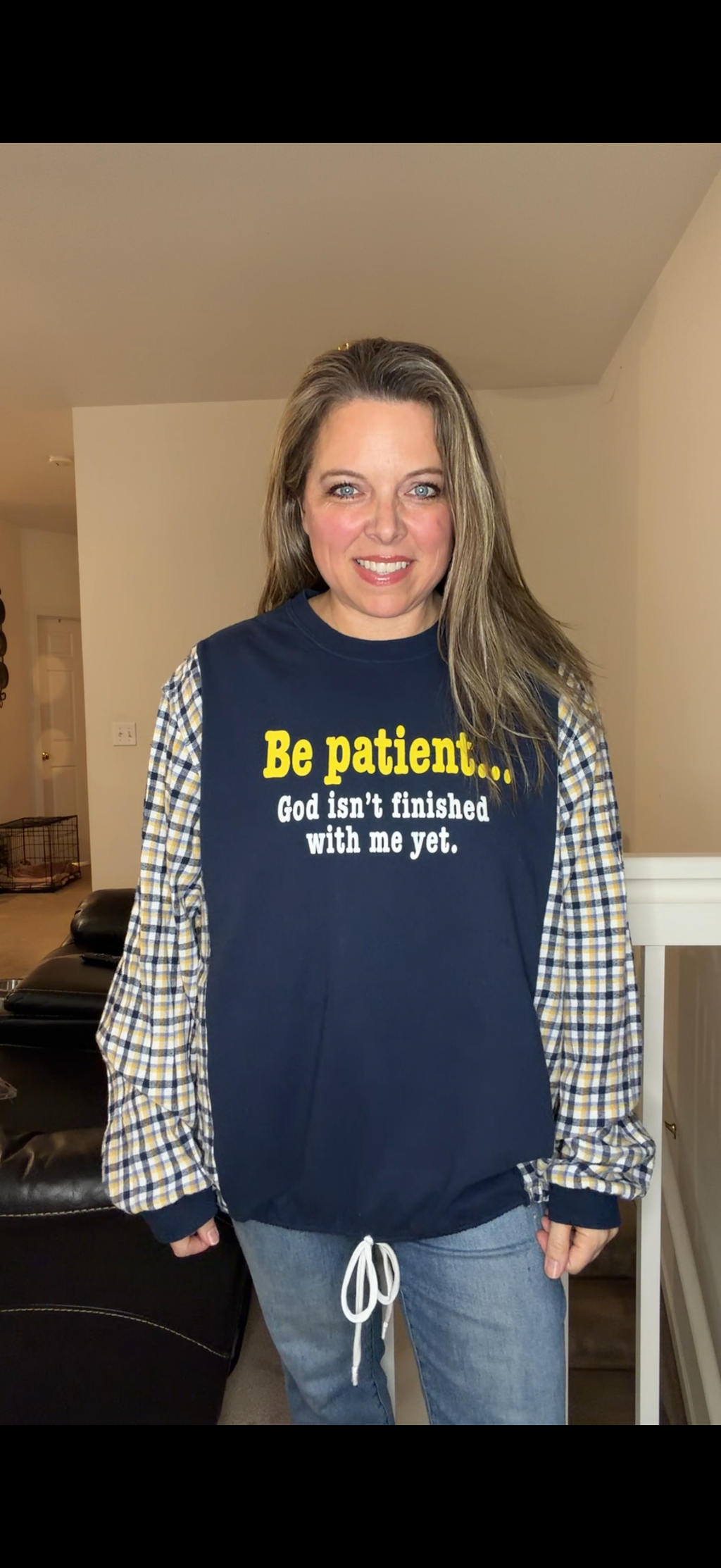 Upcycled Patient - women's 2X T-shirt with flannel sleeves