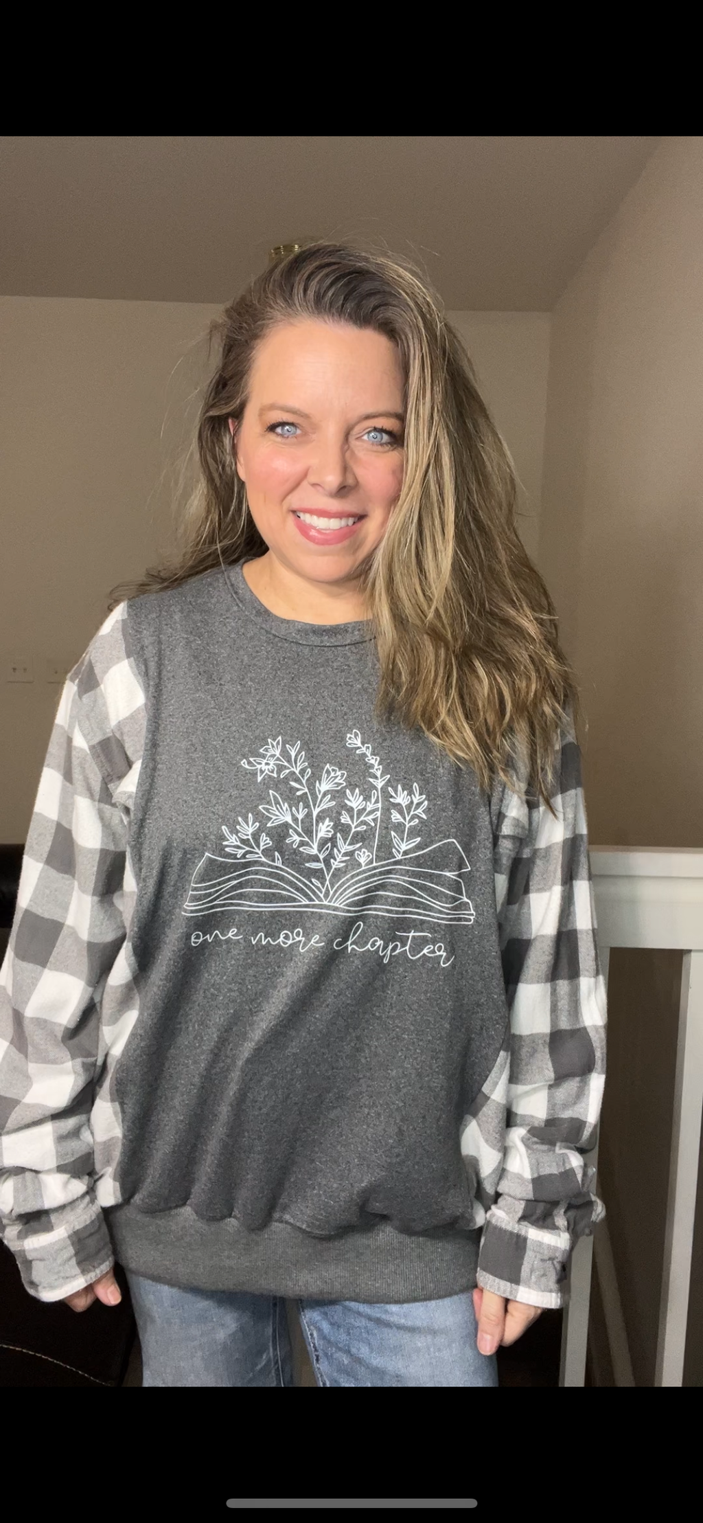 Upcycled Chapter – women’s 1X T-shirt with flannel sleeves