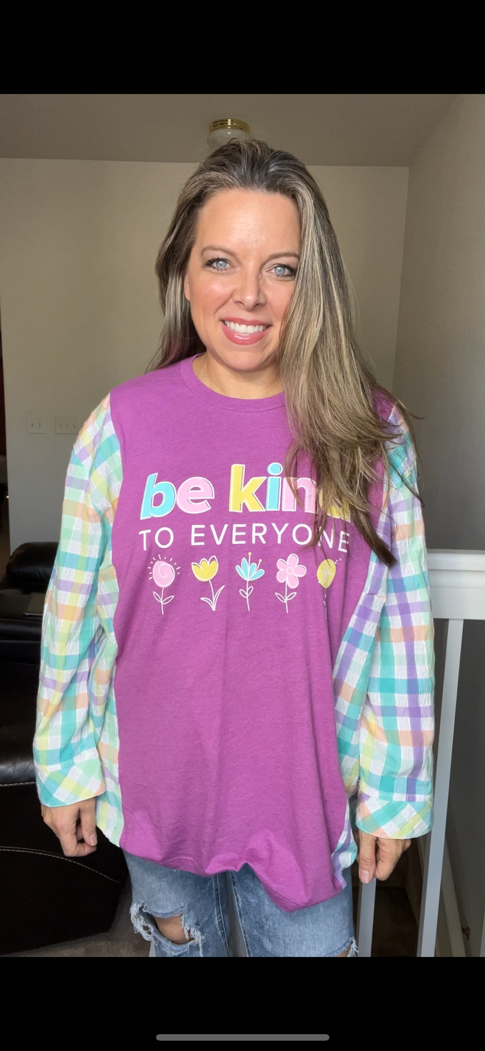 Upcycled Be kind – women’s 1X T-shirt with cotton sleeves