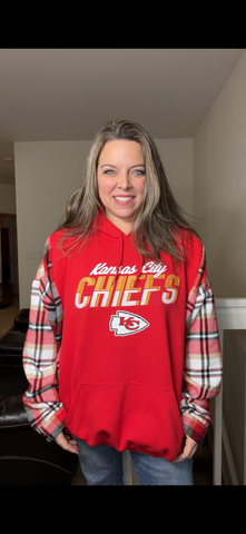 Upcycled Chiefs - women's 3X/4X midweight sweatshirt with thick flannel sleeves