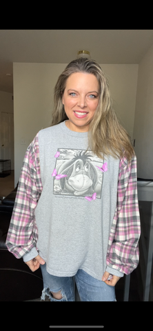 Upcycled Eeyore – women’s 2X T-shirt with thin flannel sleeves