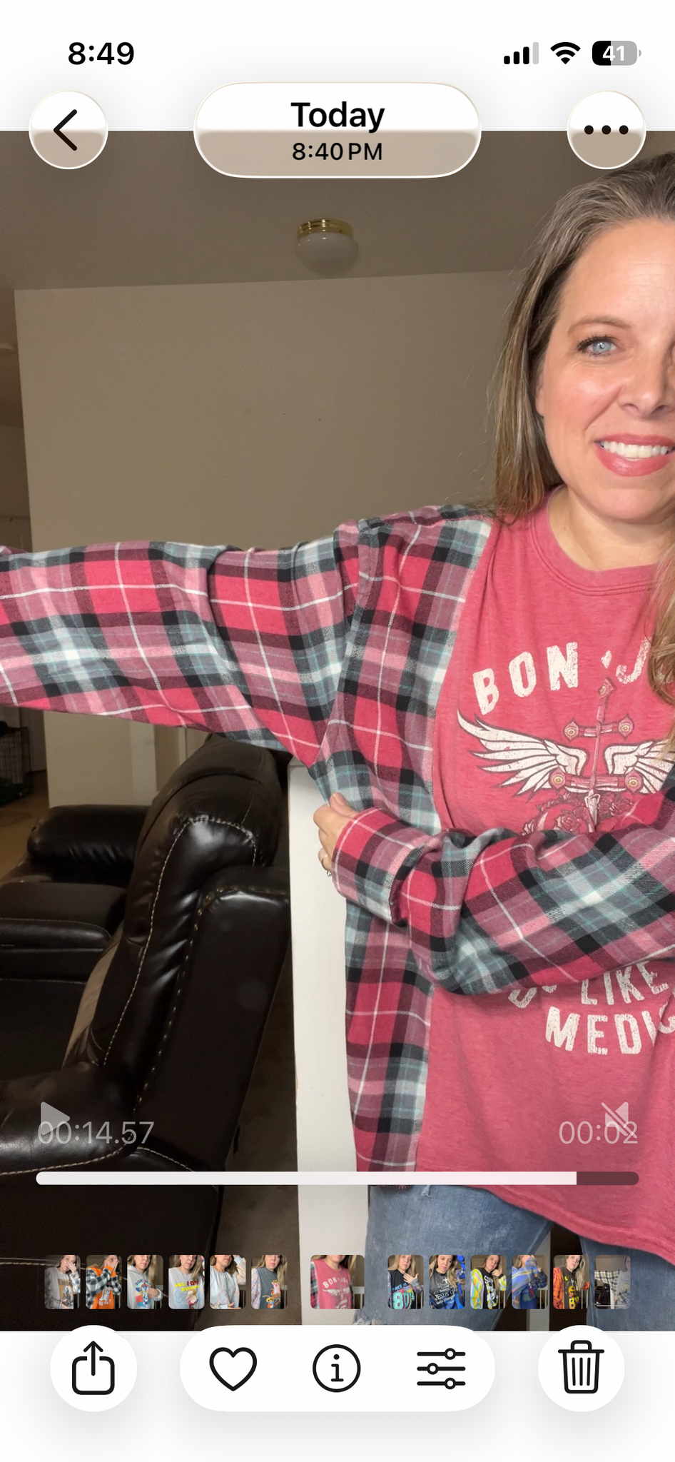 Upcycled Bon Jovi – women’s XL/1X T-shirt with flannel sleeves