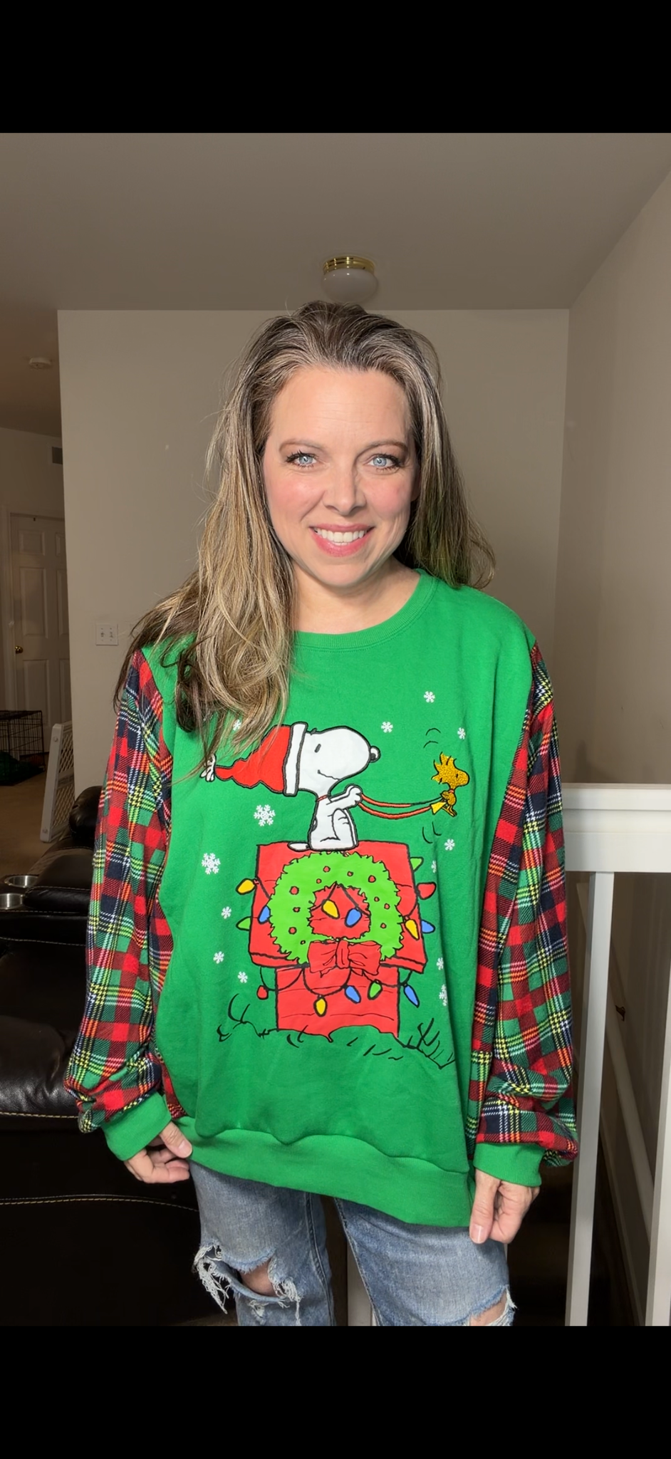 Upcycled Snoopy – women's 3X midweight sweatshirt with stretchy sleeves