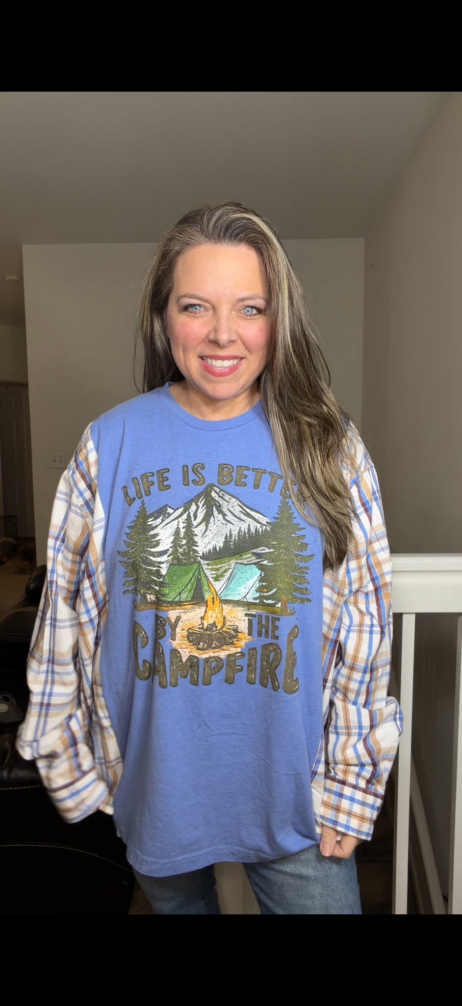 Upcycled Camping - women's 4X T-shirt with flannel sleeves