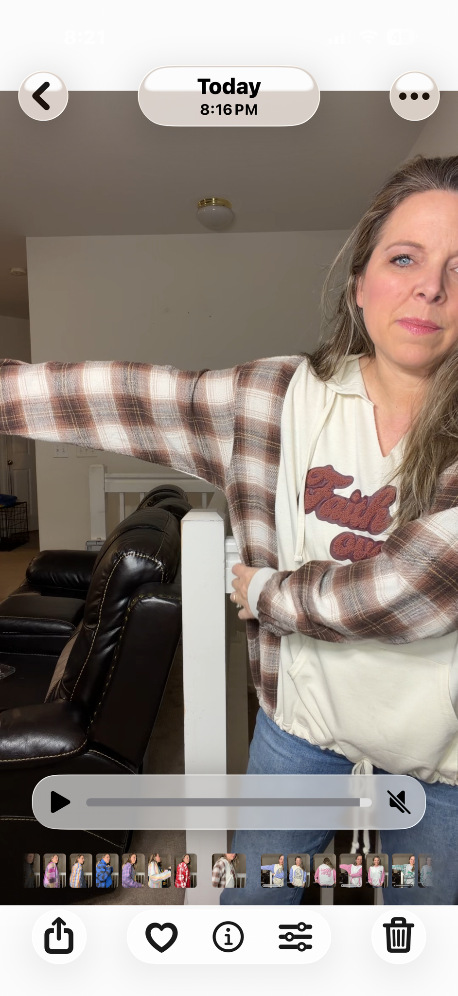 Upcycled Faith over fear - women's XL thin French Terry shirt with flannel sleeves