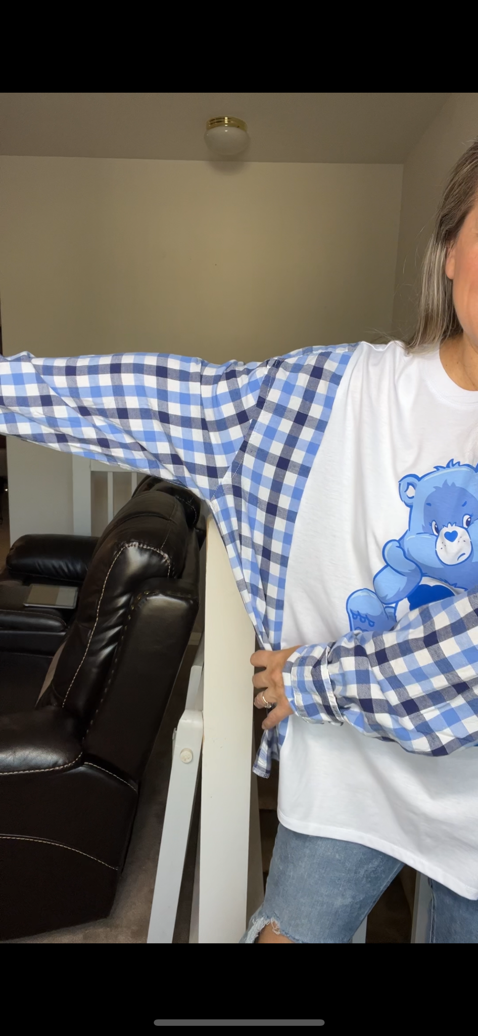 Upcycled Moody bear – women’s 3X/4X T-shirt with flannel sleeves