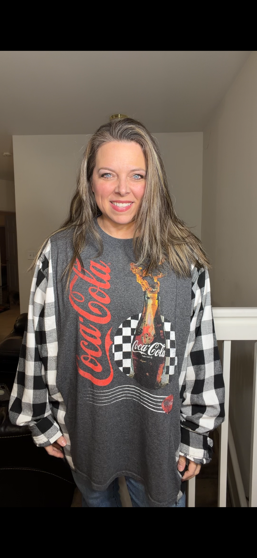 Upcycled Coke - women's 5X T-shirt with flannel sleeves