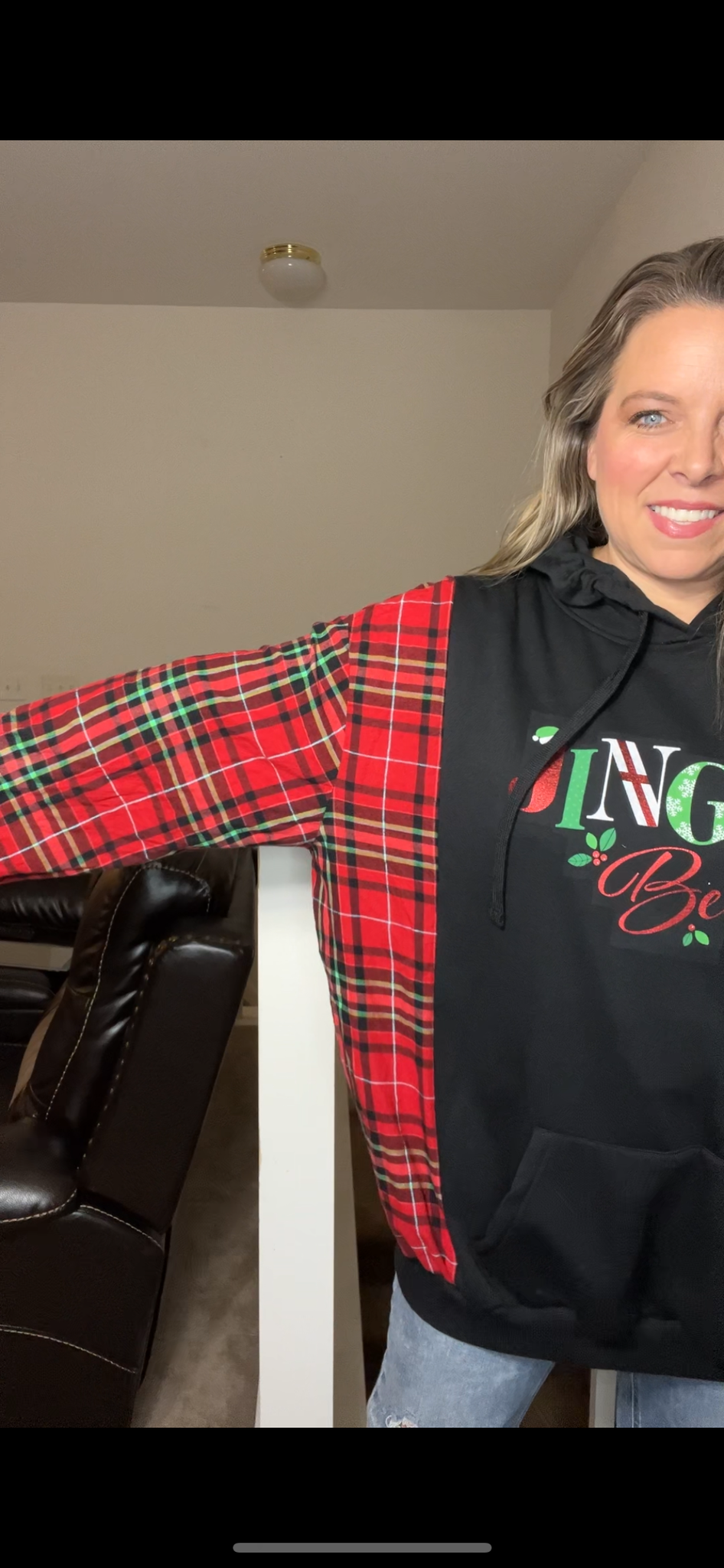 Upcycled Jingle bells – women’s 3X – midweight sweatshirt with flannel sleeves