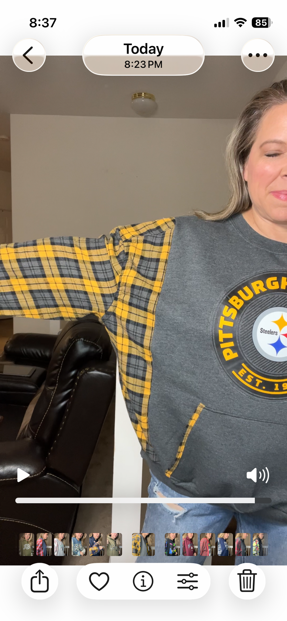 Upcycled Steelers – women’s 2X midweight sweatshirt with flannel sleeves