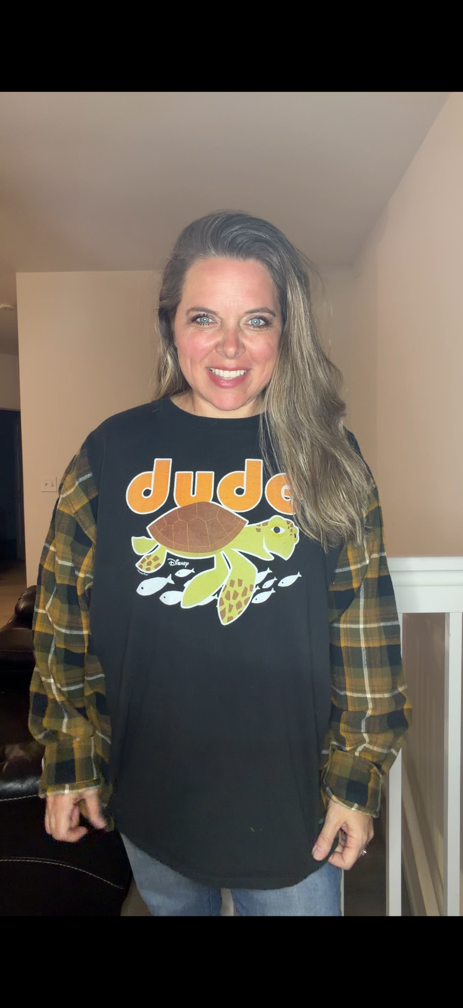 Upcycled Dude - women's 2X/3X T-shirt with flannel sleeves