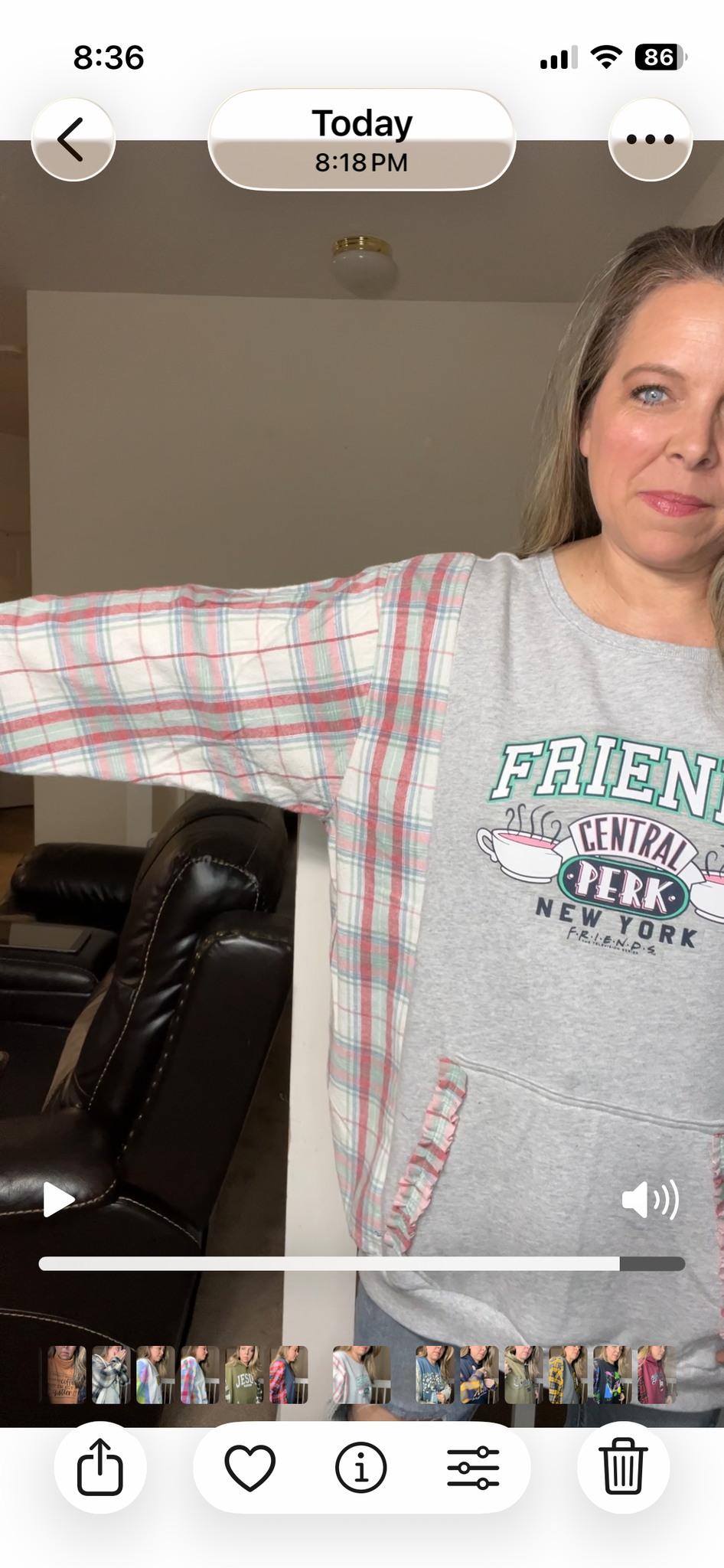 Upcycled Friends – women’s 1X/2X long midweight sweatshirt with flannel sleeves