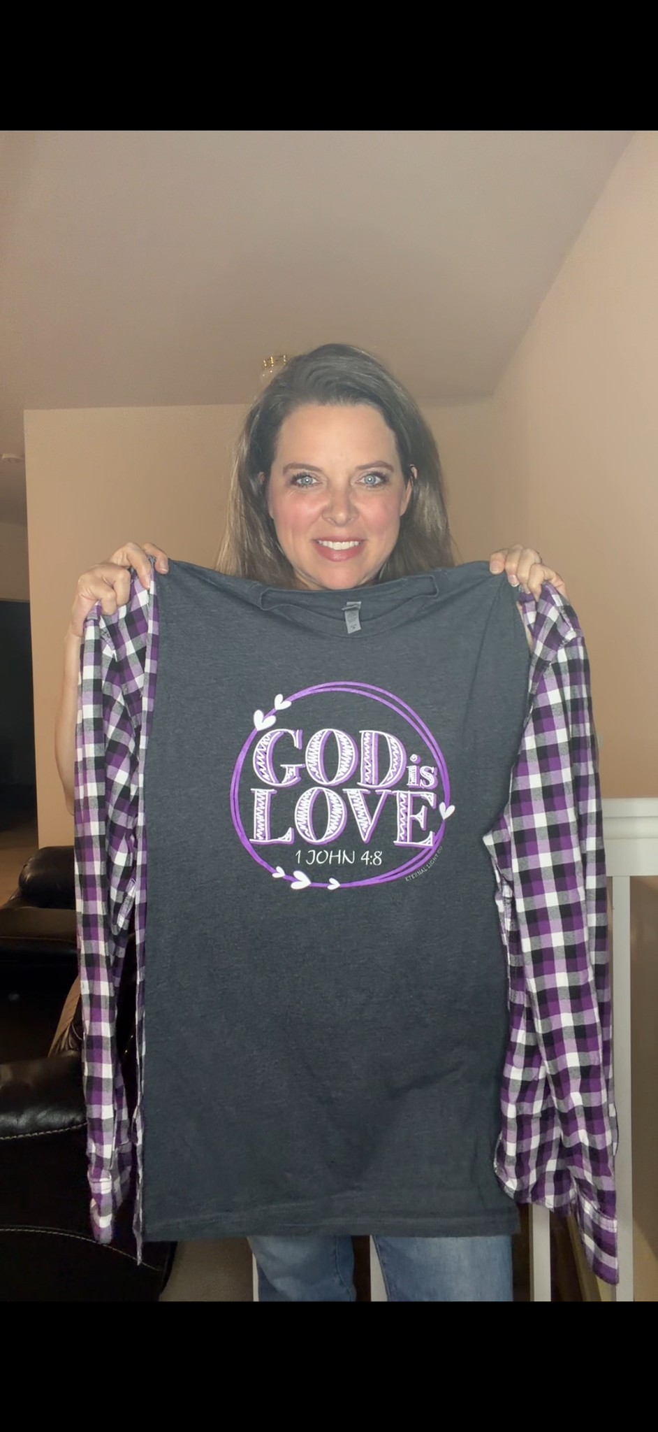 Upcycled God Love - pick size between women's XS/4X – tshirt with flannel sleeves