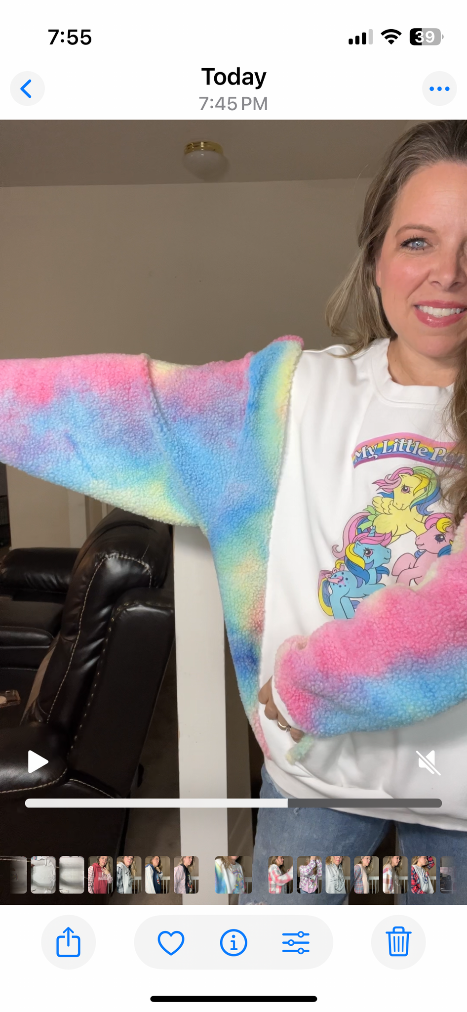 Upcycled My Little Pony – women’s XL/1X thick fleece lined sweatshirt with fleece sleeves
