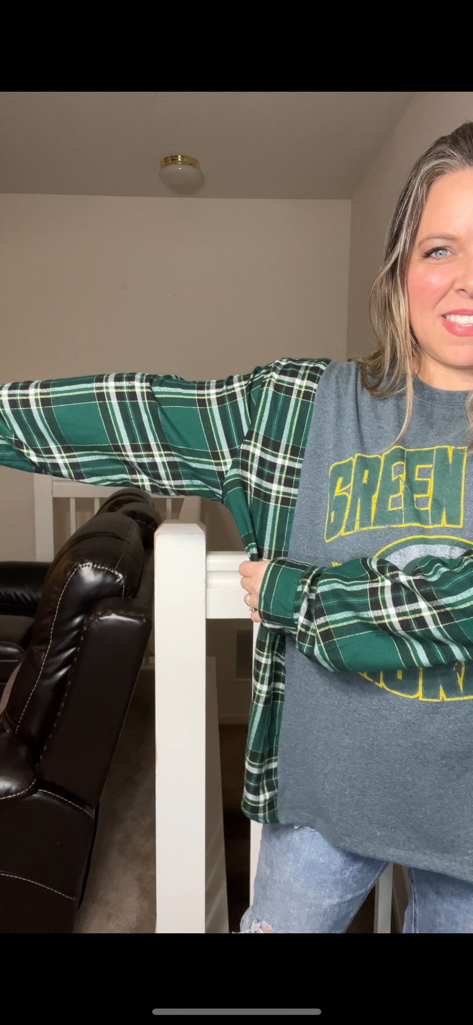 Upcycled Green bay – women’s 3X T-shirt with thin flannel sleeves