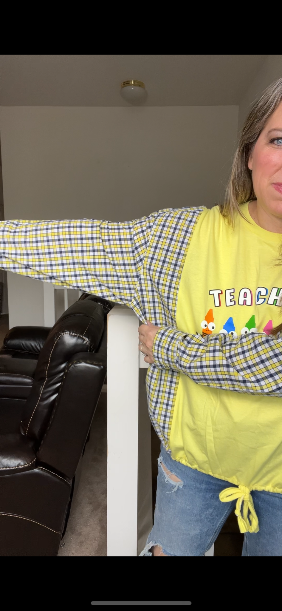 Upcycled Teacher – women’s 2X thin T-shirt with cotton sleeves