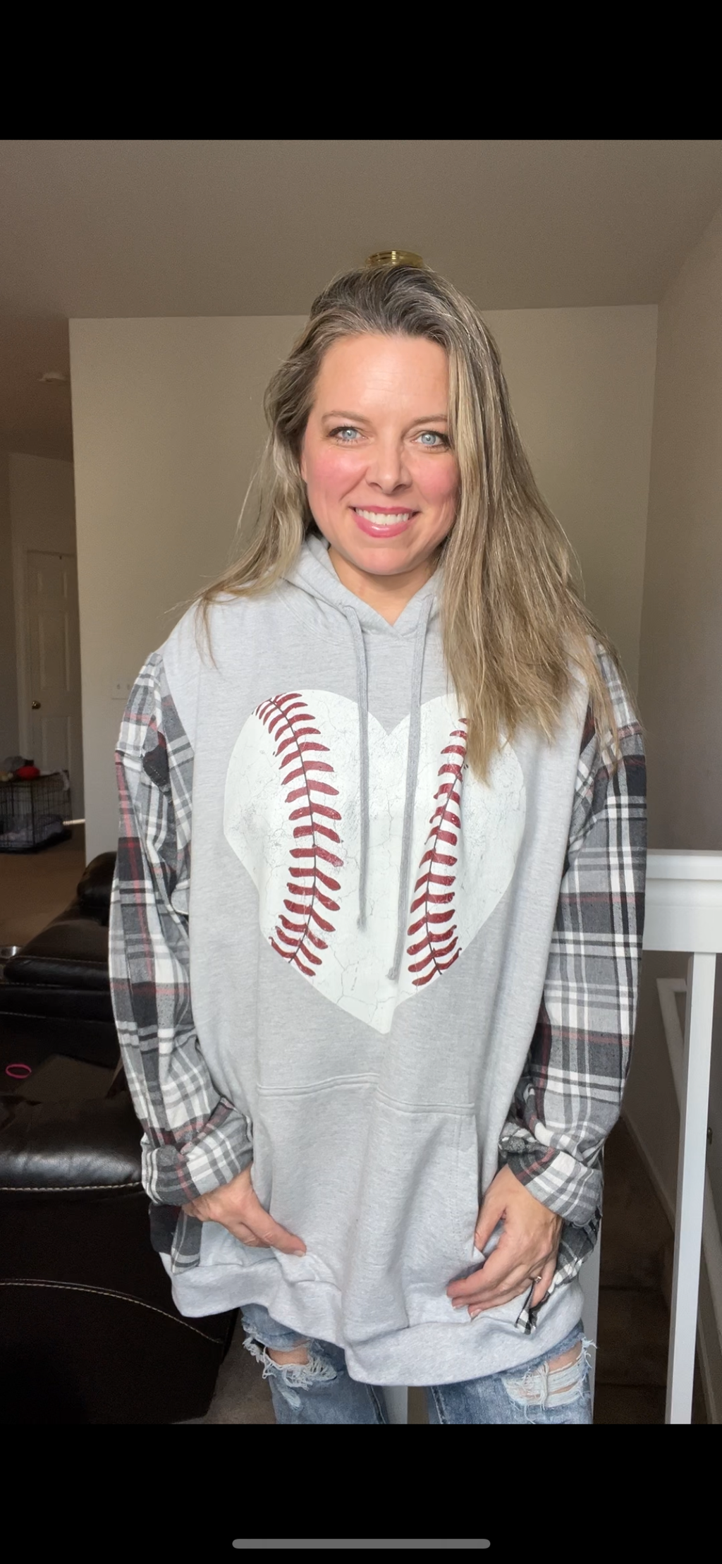 Upcycled Baseball – women’s 4X – midweight sweatshirt with flannel sleeves￼