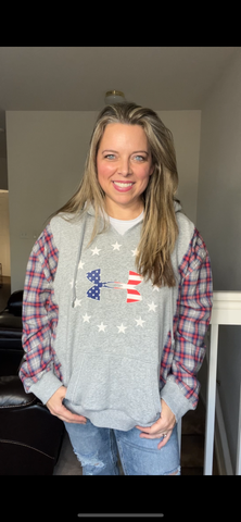 Upcycled Flag UA - ￼ women’s L/XL – midweight sweatshirt with thin flannel sleeves ￼