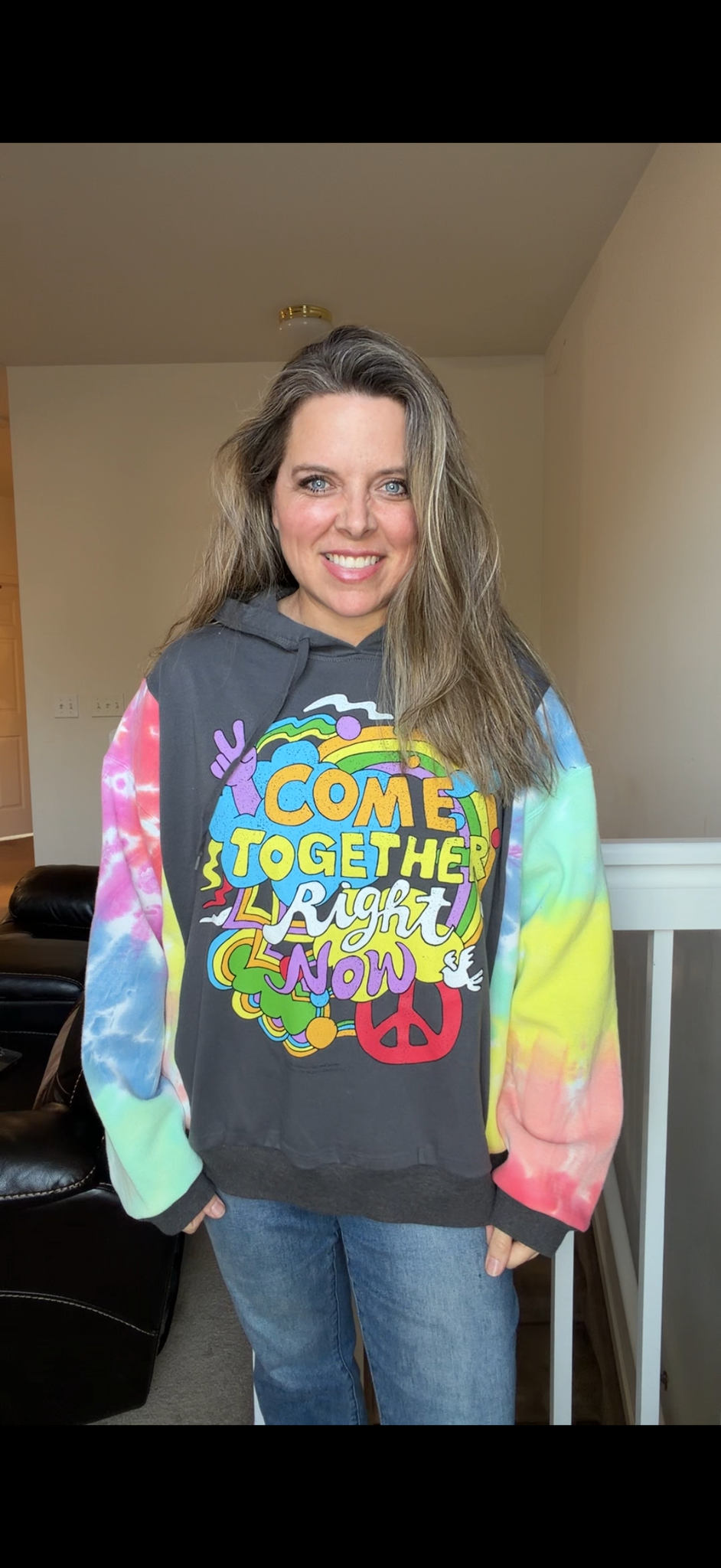 Upcycled Come Together- women's large midweight sweatshirt with sweatshirt sleeves