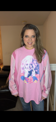 Upcycled Dolly pink - women's 3X/4X midweight Sweatshirt with stretchy sleeves