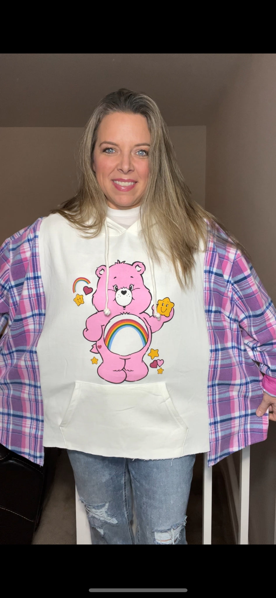 CareBear – woman’s 1X – midweight sweatshirt with fuzzy sleeves - open bottom - (band can be added)