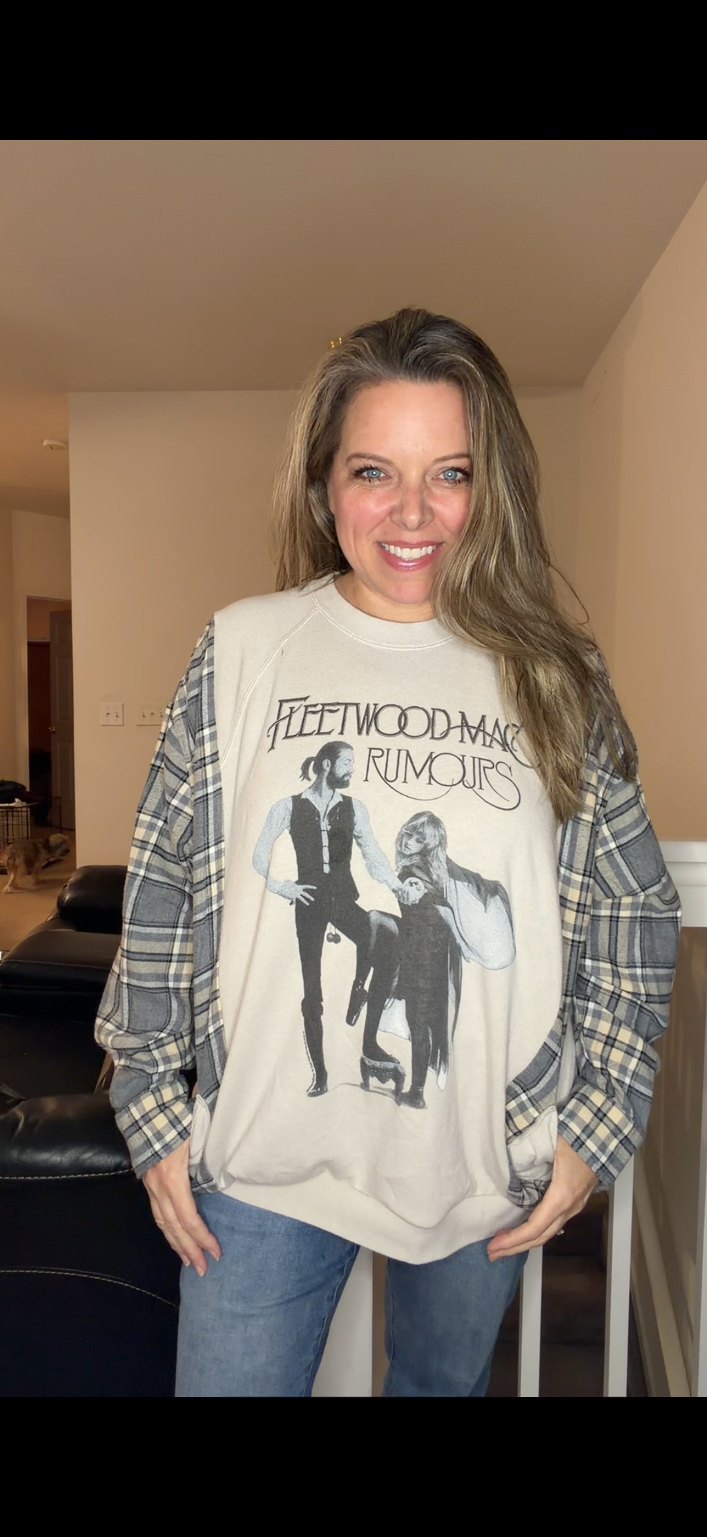 Upcycled Fleetwood Mac - women's 1X/2X midweight Sweatshirt with flannel seeds