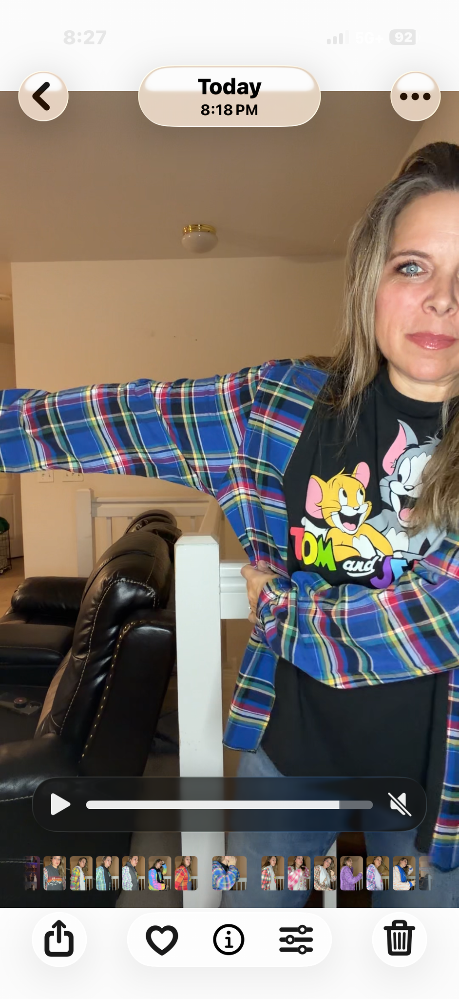 Upcycled Tom and Jerry - women's medium/large T-shirt with flannel sleeves