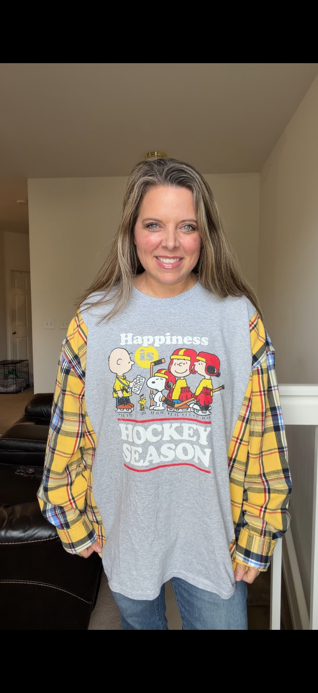 Upcycled Hockey - women's 3X/4X T-shirt with flannel sleeves