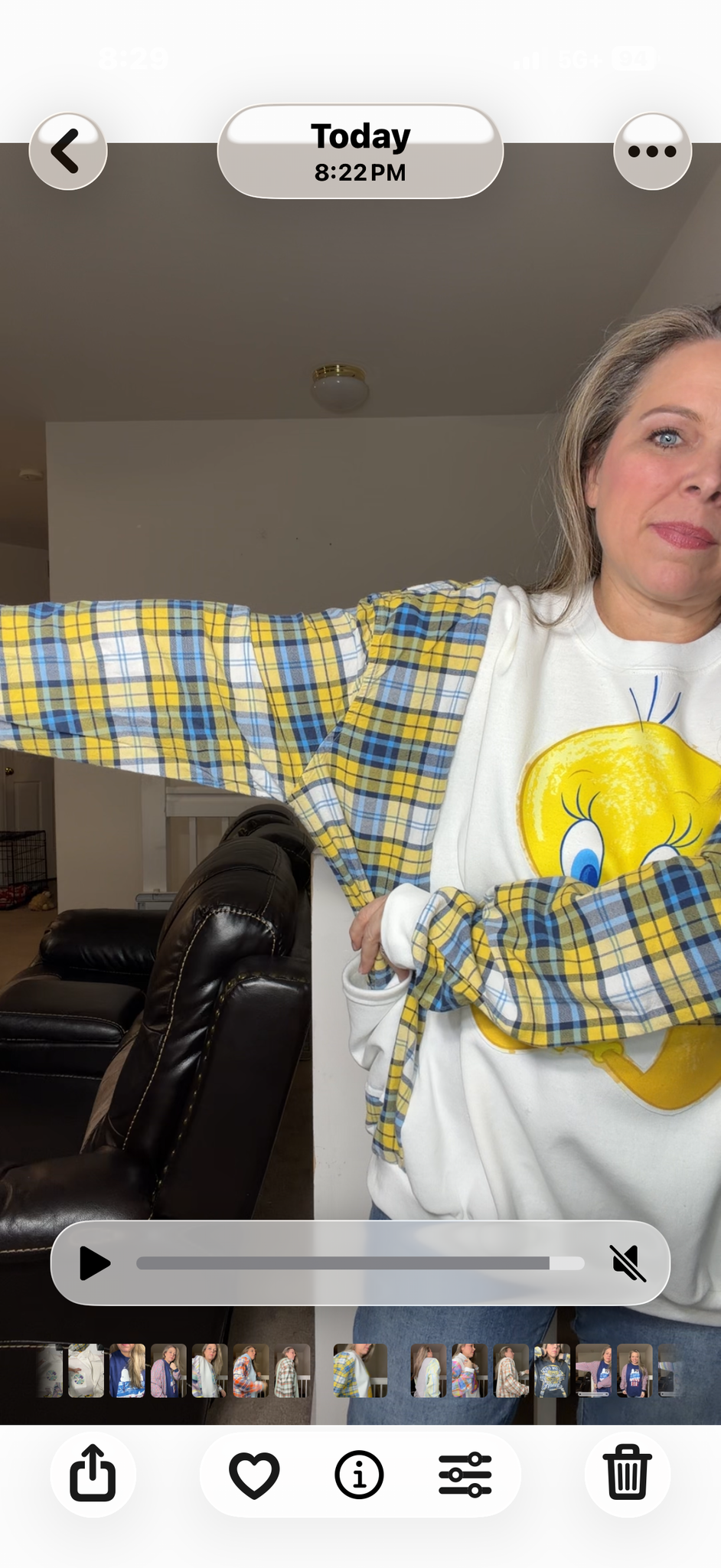 Upcycled Tweety - women's 3X midweight sweatshirt with flannel sleeves