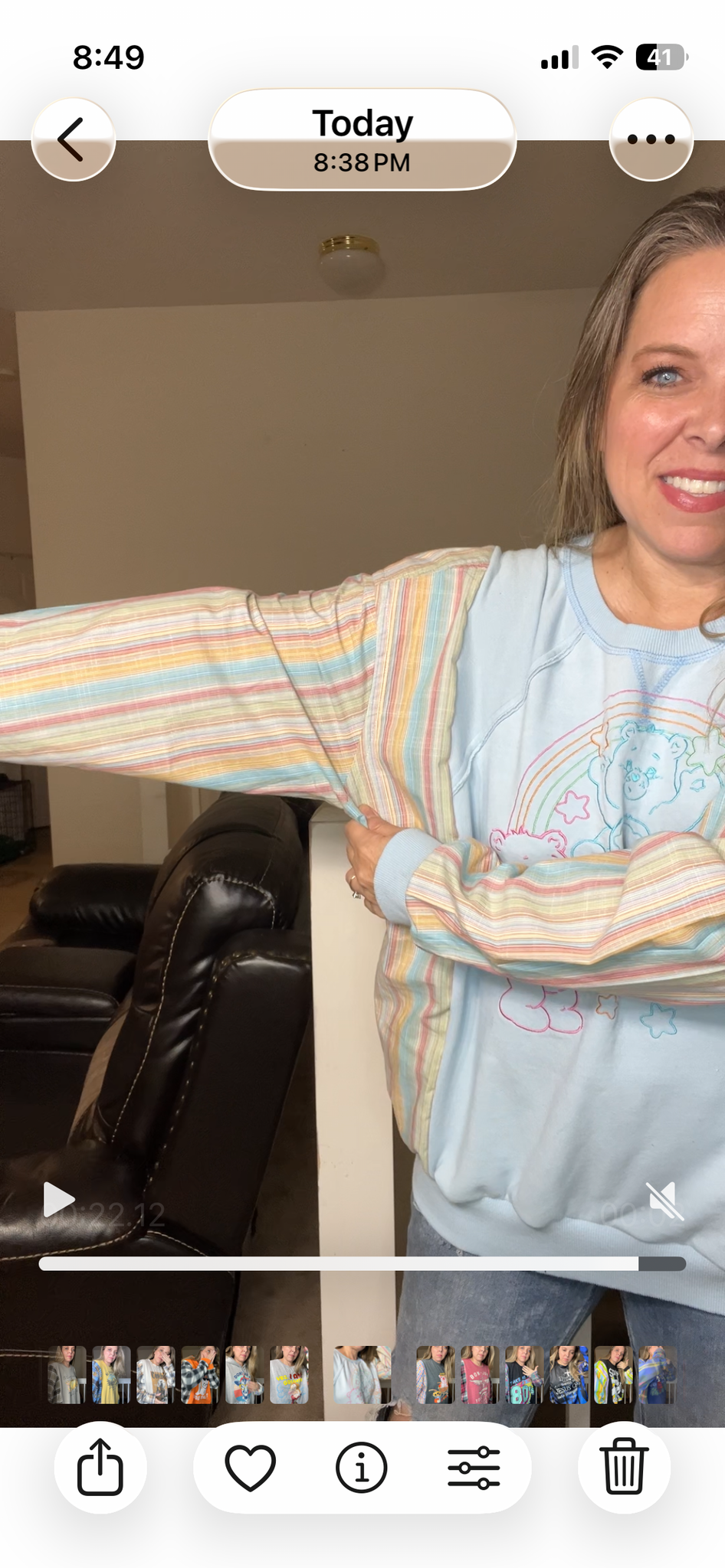 Upcycled Carebear – women’s 1X midweight sweatshirt with flannel sleeves