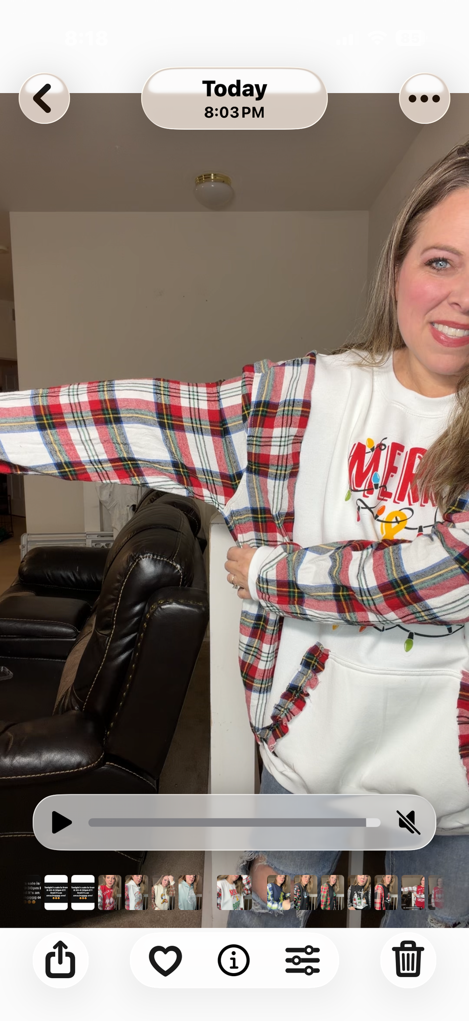 Upcycled Merry and Bright – women's 4X midweight sweatshirt with flannel sleeves
