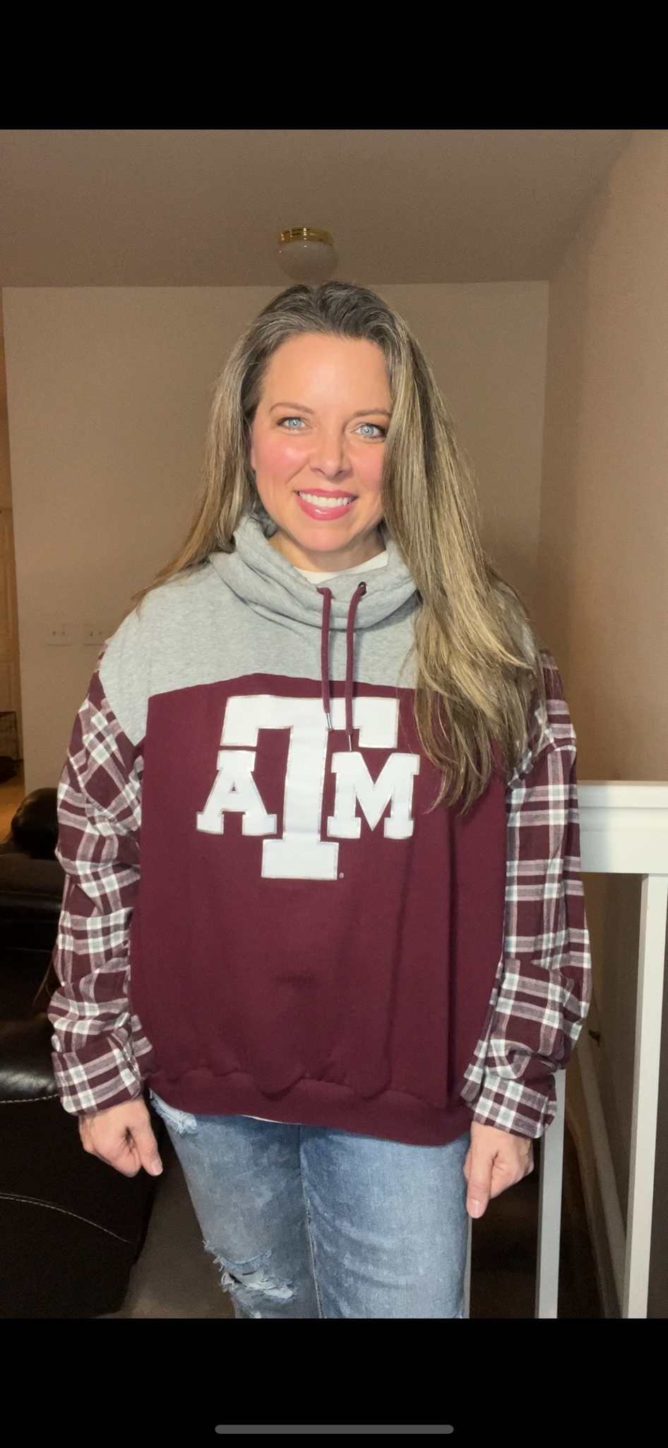 Upcycled Texas￼ A&M - Women’s medium - midweight sweatshirt with flannel sleeves￼