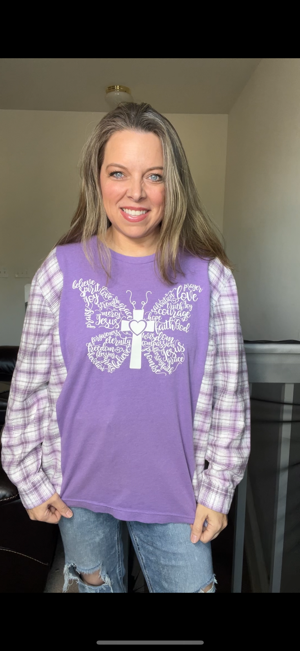 Upcycled Butterfly – women’s large T-shirt with cotton sleeves